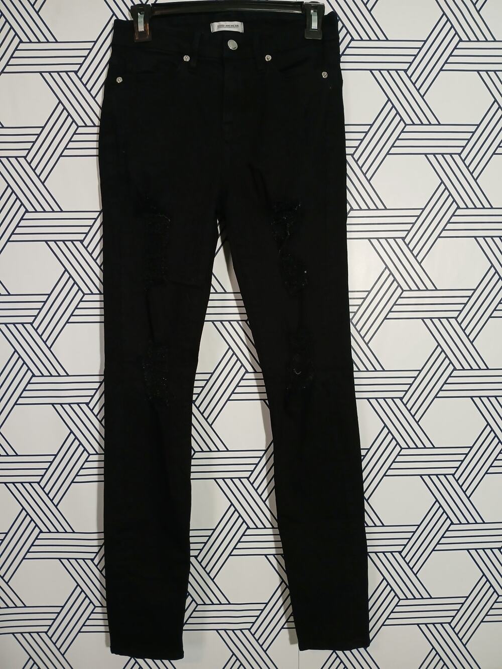 Good American Distressed Skinny Jeans Size 2/26 High-Rise Denim Goth Grunge
